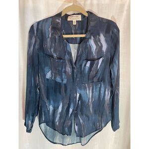 Anthropologie Cloth & Stone Blue Rayon Botton Down Shirt, Size Small, Relaxed